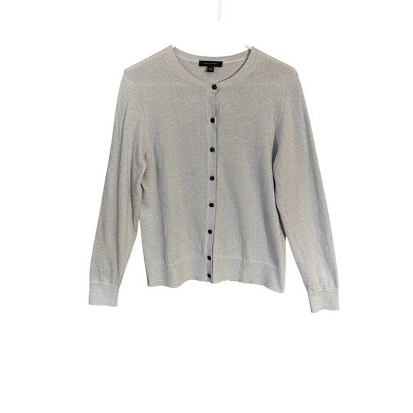 ANN TAYLOR Women’s Silver Metallic Sparkly Shimmery Crewneck Cardigan Size Large - Picture 3 of 9